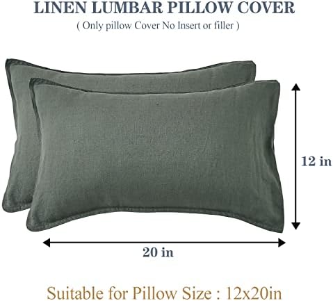 Simple&Opulence 100% Linen Lumbar Pillow Cover 12 x 20 Inches Set of 2 Rectangular Decorative Throw Cushion Cover for Couch Sofa Bed Living Room Office Soft Breathable Farmhouse - Cushing Green
