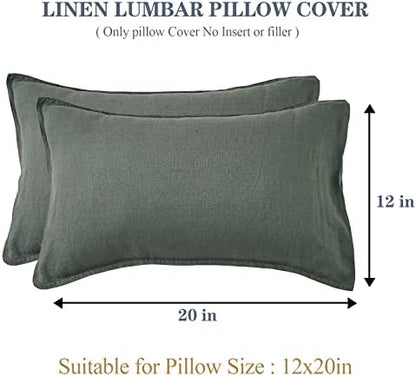Simple&Opulence 100% Linen Lumbar Pillow Cover 12 x 20 Inches Set of 2 Rectangular Decorative Throw Cushion Cover for Couch Sofa Bed Living Room Office Soft Breathable Farmhouse - Cushing Green