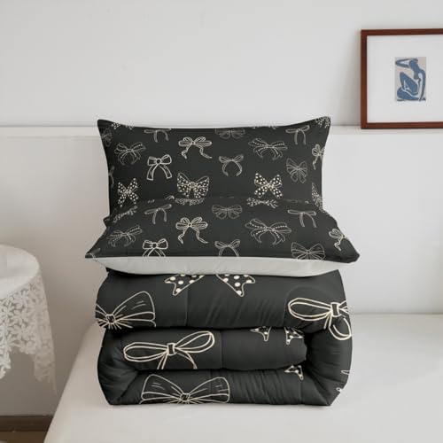 jejeloiu Bow Kids Comforter Set Queen Size Bowknot Bedding Set Butterfly Bowknot Duvet Quilt for Kids Boys Girls Bedroom Bow-tie Decor Microfiber Ultra Soft Breathable