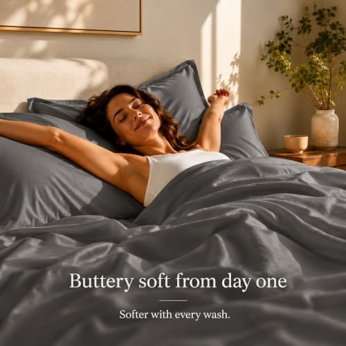 800TC Queen Sheet Set, Luxury 15" Deep Pocket Queen Sheets - Granite Grey