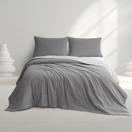Hotel Grand Cooling Comforter for Hot Sleepers, Cooling Blankets Twin Size, Q-Max>0.4, Breathable and Soft, Lightweight Blankets for Summer (Grey, 68" x90”, Packed with Cooling Pillowcase)