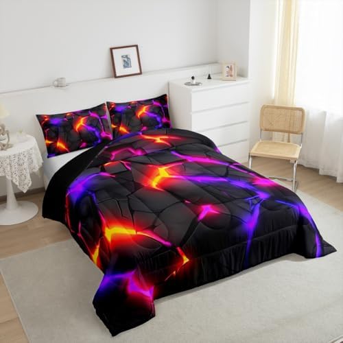 Feelyou Kids Honeycomb Duvet Insert Toddler Size, Purple Black Hexagonal Bedding Set Geometrical Comforter Set Boys Girls Teens Bedroom Decor Bed Set 2Pcs
