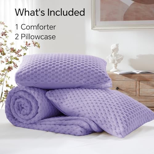 BEDELITE Fluffy Full Comforter Set, Light Purple Fleece Bed Set 3 Pieces