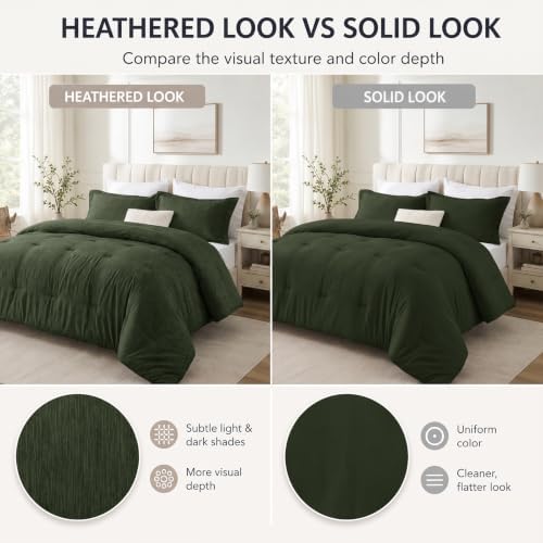 CozyLux Queen Comforter Set, Heathered Emerald Green, 3 Pieces Bedding Sets