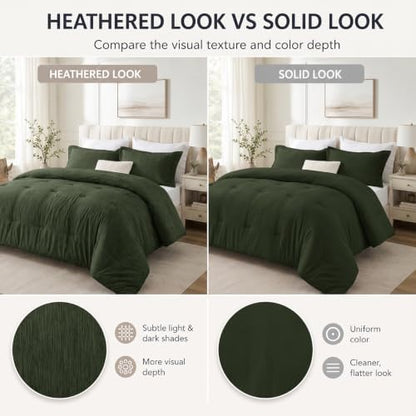 CozyLux Queen Comforter Set, Heathered Emerald Green, 3 Pieces Bedding Sets