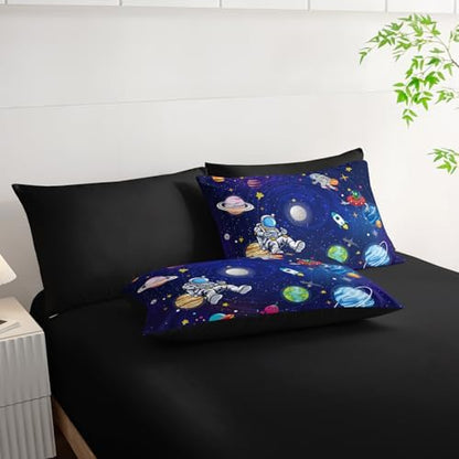 AILONEN Cute Astronaut Comforter Set Twin Size,7-Piece Outer Space Planet Rocket Bed in a Bag,Comforter & Fitted Sheet with Flat Sheet & 2 Pillowcases,2 Pillow Cases for Bedroom,Soft Microfiber