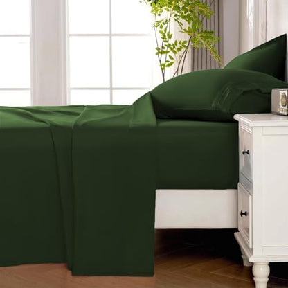 ROSE&RISY Dark Olive Green Queen Sheet Set, 4 Pieces Soft Bedding King Sheet Set, Breathable and Cooling,Includes 1 Fitted Sheet, 1 Flat Sheet, 2 Pillowcases - Deep Pocket (Dark Olive Green, Queen)