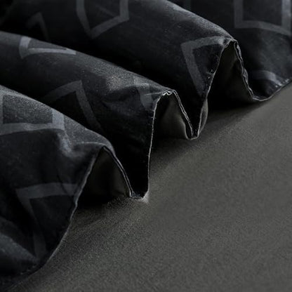 Cottolester Boho Comforter Set King Size,Black Gray Striped Bed in a Bag