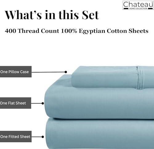 Twin XL Bed Sheets Set, 400 Thread Count Luxury Hotel Bedding - French Blue