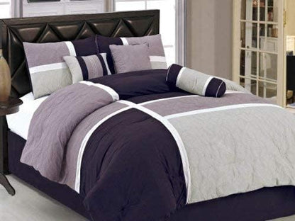 Chezmoi Collection Upland 7-Piece Quilted Patchwork Comforter Set, Lavender/Gray/Purple, Queen