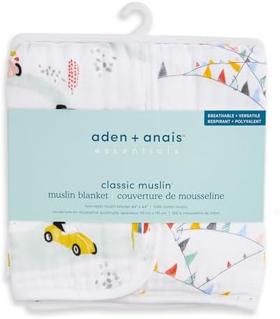 aden + anais Essentials Cotton Muslin Dream Blanket, Perfect for Babies, Infants and Toddlers, Crib Blanket, Nursery Essential, Vintage Car Rally