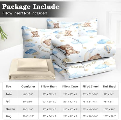 WeCozy Twin Comforter Set with Sheets, 5 Pieces Bear Cloud Bedding