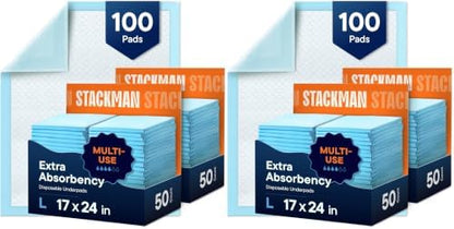 Chucks Pads Disposable [200-Pack] Multi-Purpose Pee Pads - Incontinence Underpads for Dog, Puppy & Diaper Changing Table Pad for Baby 17" x 24" Bed & Chair Liners - Pet Potty Training Pads