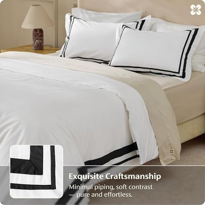 Bedsure PureWoven 100% Cotton Percale Duvet Cover King, Black Frame