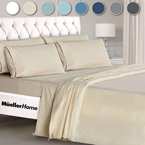 Mueller Ultratemp Bed Sheets Set, Super Soft, 6 Piece California King Sheet Sets, Deep Pocket up to 16", Transfers Heat, Breathes Better, Hypoallergenic, Wrinkle-Resistant, Oeko-TEX, Cream