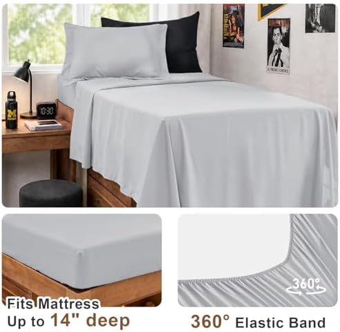 JOLLYVOGUE Twin Comforter Set, Ultra-Soft Bed in a Bag Twin Size 5 Pieces, Oeko-TEX Certified Bedding Set with Down Alternative Comforter, Sheets, Pillowcases & Shams, Black & Light Grey