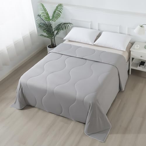 ELNIDO QUEEN Cooling Comforter for Hot Sleepers, Summer Cooling Blanket King Size for Night Sweats, Breathable All-Season Lightweight Blanket, (106x90 inch，Grey