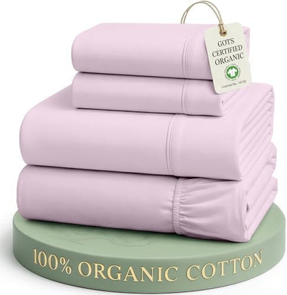 LANE LINEN Queen Sheets 100% Organic Cotton Percale Cooling - Orchid Petal