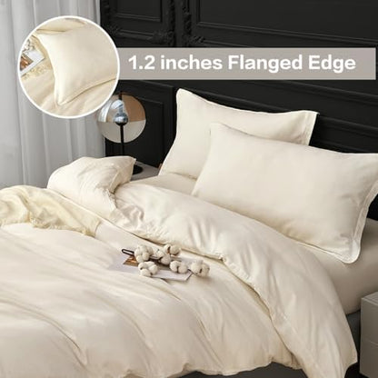 SAPHREAS 100% Washed Cotton Duvet Cover Queen Size Set, Linen Like Comforter Cover with Zipper Closure & Corner Ties (No Comforter), 90x90 White
