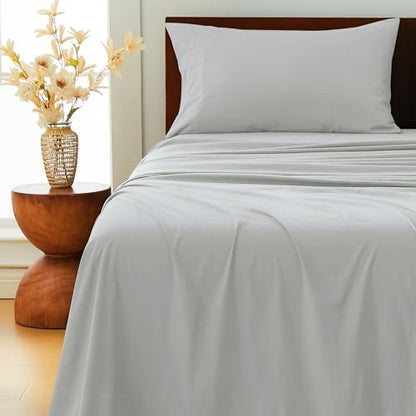 GOKOTTA 3 Piece Twin Sheet Set - Soft, Breathable & Cozy - Light Grey