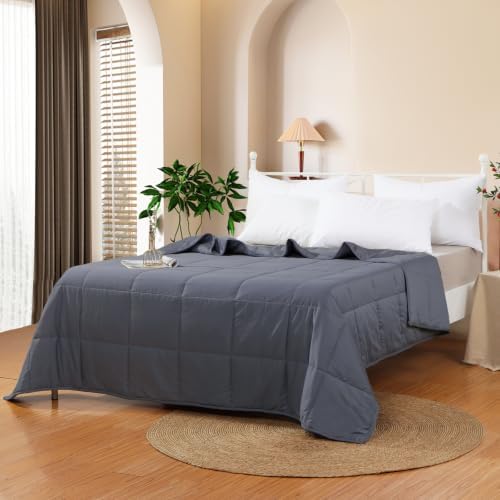 YOUR MOON Lightweight Wool Comforter Queen Size, 100% Australian Lamb Wool Filling Duvet Insert, 100GSM, Breathable & Thin Summer Comforter for Hot Sleepers, Soft Noiseless Cotton Shell(Dark Gray)