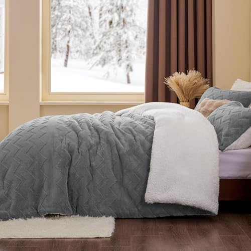 BEDELITE Fluffy Sherpa Full Comforter Set,Grey