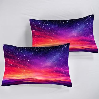 Galaxy Comforter Set Twin Size Space Bedding for Girls Boys Kids Red Gradient Starry Sky Glitter Star Bedroom Decor Quilt Bed Sets, 1 Comforter 1 Pillowcase