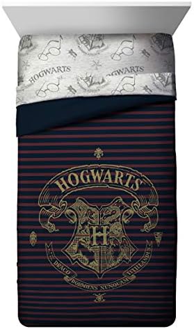 Jay Franco Harry Potter Spellbound 4 Piece Twin Bed Set - Includes Reversible Comforter & Sheet Set - Bedding Features Hogwarts Logo - Super Soft Polyester - (Official Harry Potter Product)