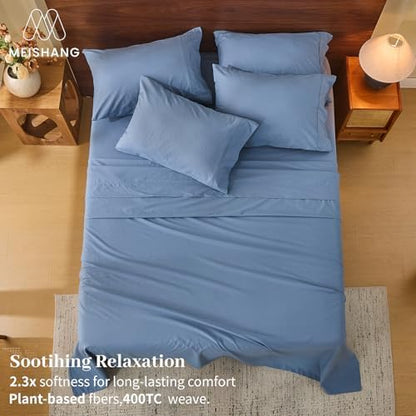 MEISHANG 100% French Linen Sheets California King,6 Pcs,18-24" Deep Pocket