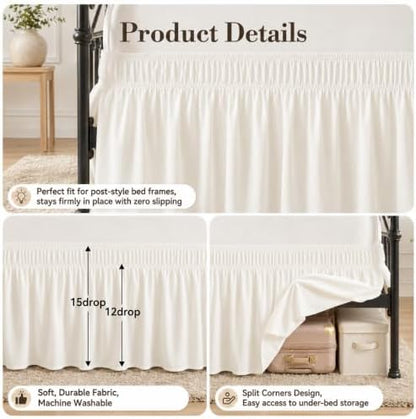 RIMELA Bed Skirt with Split Corners, Queen, 15 Inch Drop, Ivory