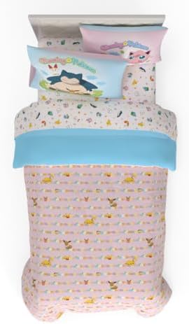 Pokemon Bedding Super Soft Comforter and Sheet Set with Sham, 4 Piece Twin Size, Featuring Snorlax, Pikachu, Eevee & Jigglypuff (Officially Licensed Product) by Franco