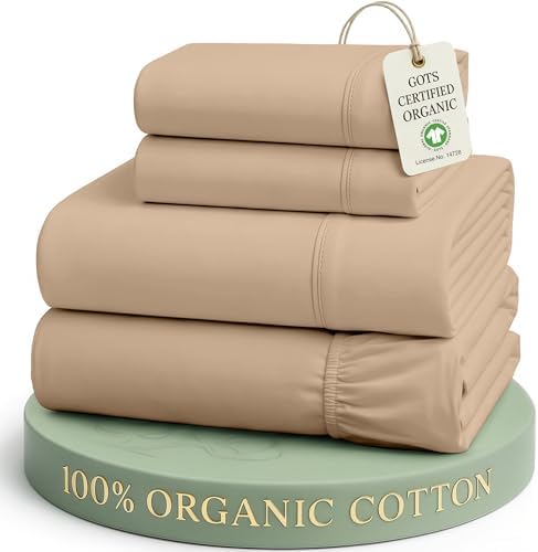 LANE LINEN 100% Organic Cotton Sheets Set, Long- Staple Percale Weave Ultra Soft Best- Bedding Sheets for Bed, GOTS Certified, Fits Mattress Upto 15inch Deep Pocket (King, Taupe)