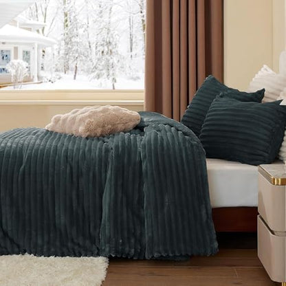 BEDELITE Fleece Full Comforter Set, Fluffy Bed Set, Dark Grey