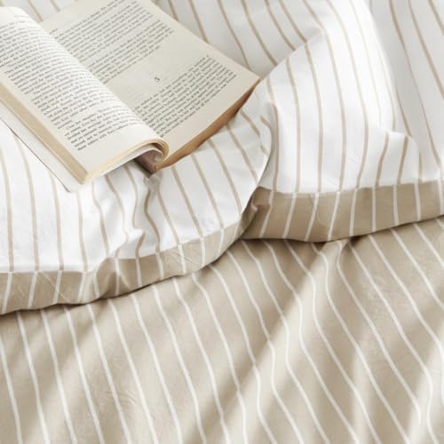 Nayoroom Striped Comforter Set King Reversible Brown White Stripe Bedding