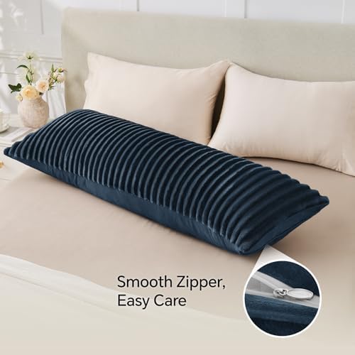 BEDELITE Fluffy Striped Body Pillow Cover with Zipper, Navy Blue, 20x54