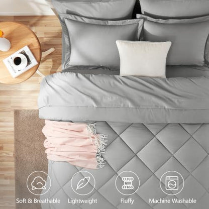 CozyLux Oversized Queen Comforter Set 98"x98", 7 Piece, Light Grey