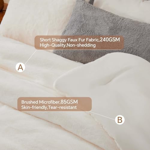 BEDELITE Faux Fur King Comforter Set Cream White,Warm Comforter for Winter