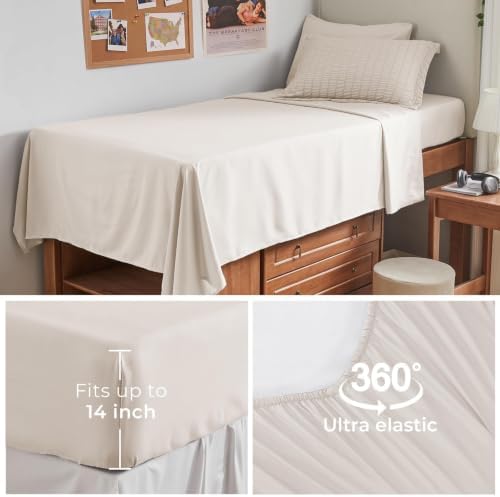 HYMOKEGE Beige Twin XL Comforter Set Seersucker 5 Pieces, All Season Luxury Bed in a Bag for Bedroom, Bedding Set with Comforter, Sheets, Pillowcase & Sham