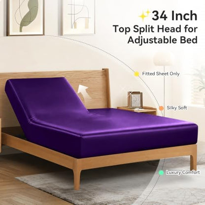 RUDONG M Split Top King Fitted Sheet Only for Adjustable Beds, Purple