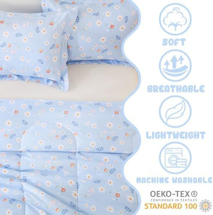 Yibeizi Blue Floral Comforter Set for Girls Kids Full Size Bedding