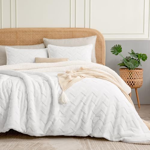 BEDELITE Fluffy Sherpa Queen Comforter Set,White