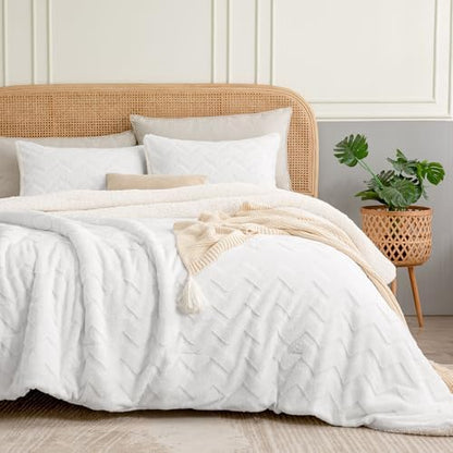 BEDELITE Fluffy Sherpa Queen Comforter Set,White