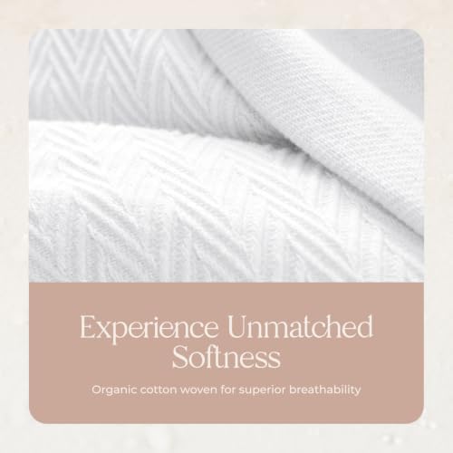 100% Organic Cotton Blanket - GOTS Certified 350GSM Organic Cotton Throw Blanket for Bed with Luxurious & Breathable Herringbone Weave - Great as Bedspread or Coverlet (White, Twin)