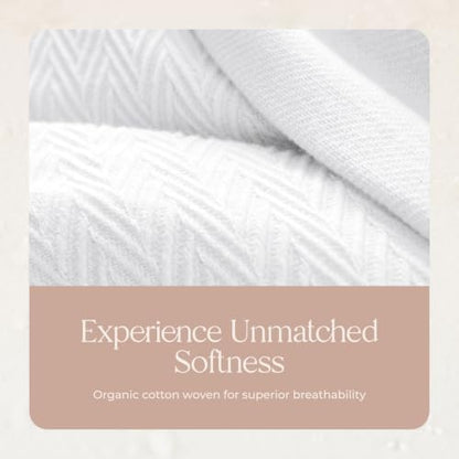 100% Organic Cotton Blanket - GOTS Certified 350GSM Organic Cotton Throw Blanket for Bed with Luxurious & Breathable Herringbone Weave - Great as Bedspread or Coverlet (White, Twin)