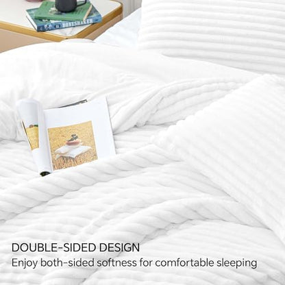 BEDELITE Fleece King Comforter Set, Fluffy Bed Set, Bright White