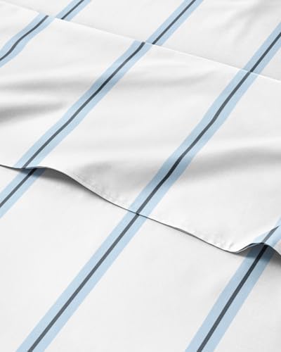 Twin XL 3 Piece Striped Sheet Set - Breathable & Cooling - Blue Stripe