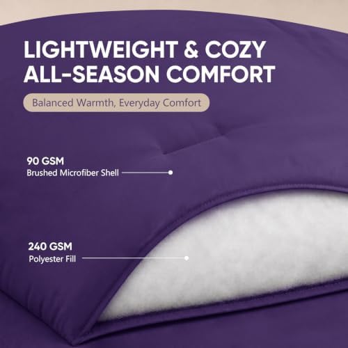 HIMEET Queen Comforter Set, 7-Piece Point-Quilted Bed in a Bag Purple