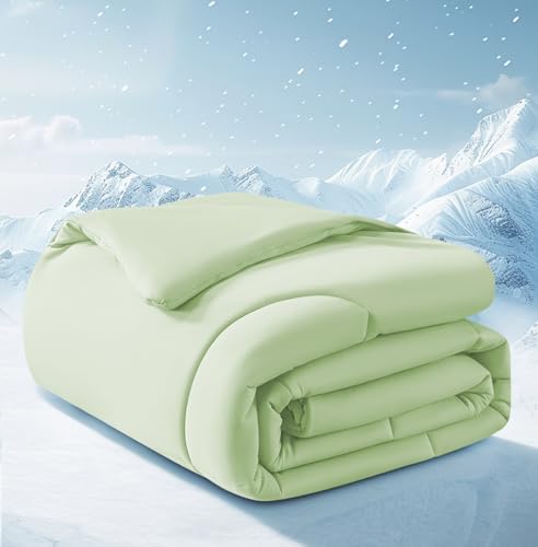 SameBed Cooling Comforter Full/Queen Size, Summer Blanket for Hot Sleepers, Lightweight Comforter for Night Sweats, Double-Sided Breathable Cooling Beddings (Green, 90"*90")