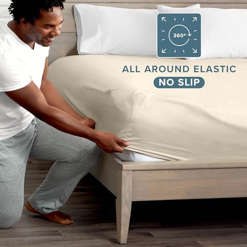 Bare Home Queen Fitted Sheet - 1800 Ultra-Soft (Queen, Sand)