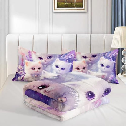 Cute Cat Comforter Bedding Sets Twin Size with 2 Pillowcases.